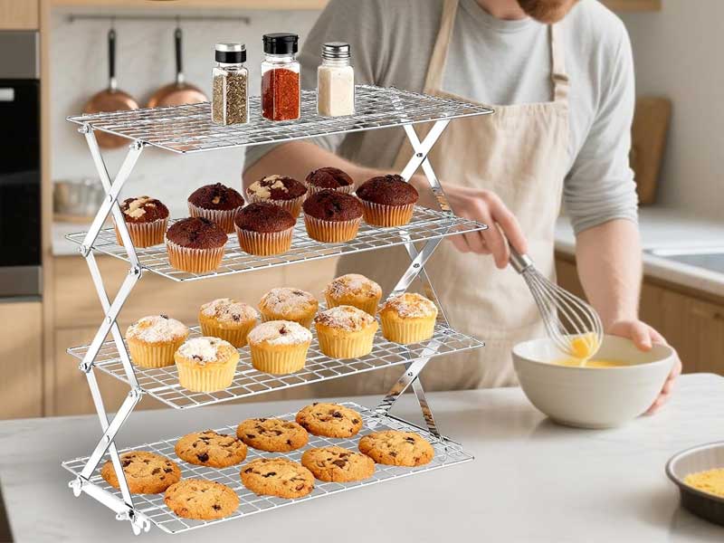 How the BEWOS 4 Tier Collapsible Cooling Rack Improves Baking Flow and Kitchen Space