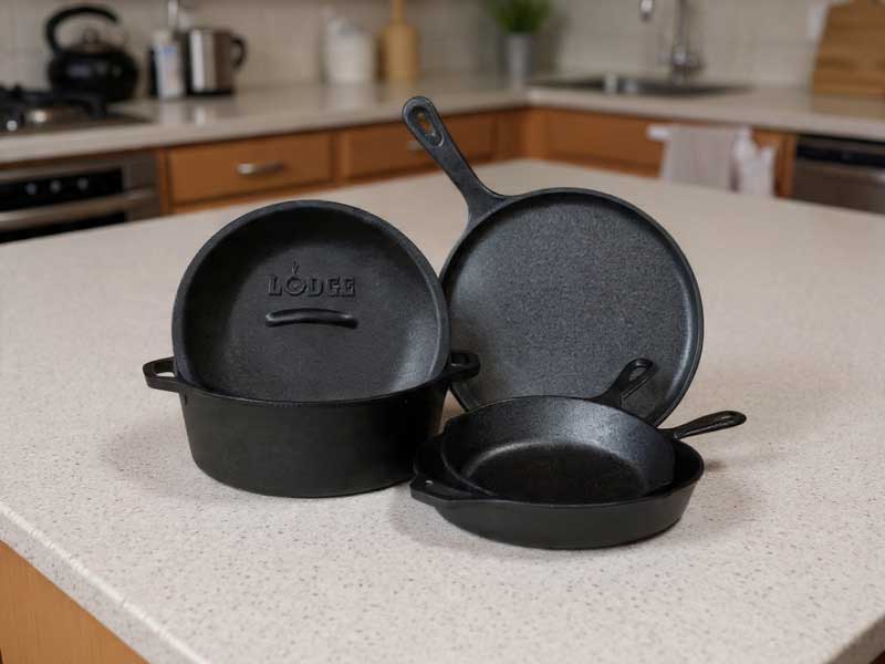 Lodge Pre-Seasoned Cast Iron 5 Piece Set for Reliable Heat Control