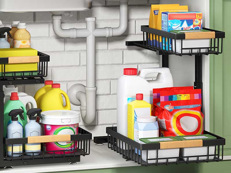 Transform Cabinet Organization with the Under Sink 2-Tier Sliding Organizer